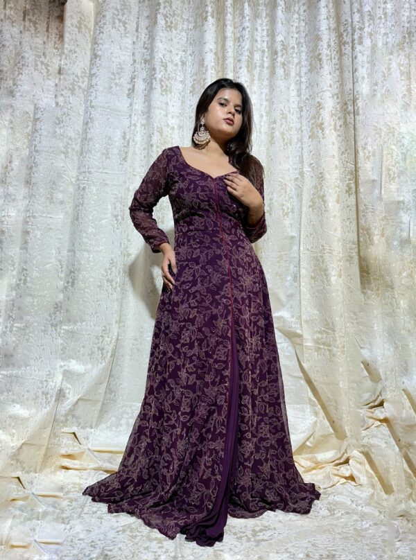 IMG_7986 Plum Embroidered Georgette Anarkali Gown
