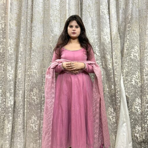 Dusty Pink Chanderi Anarkali (2pc set)