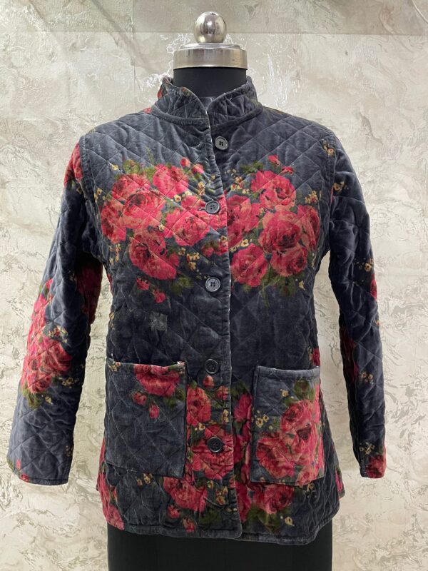 IMG_7096 Red rose Velvet Quilt Reversible Jacket