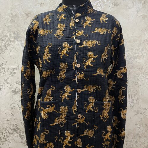 Black Tiger Cotton Quilt Reversible Jacket- Artisan Ikat